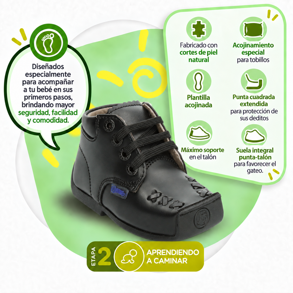 Zapato Pingo Niño Negro Cintas Primeros Pasos Gateador Casual Infantil T11-14, foto 2 de 10