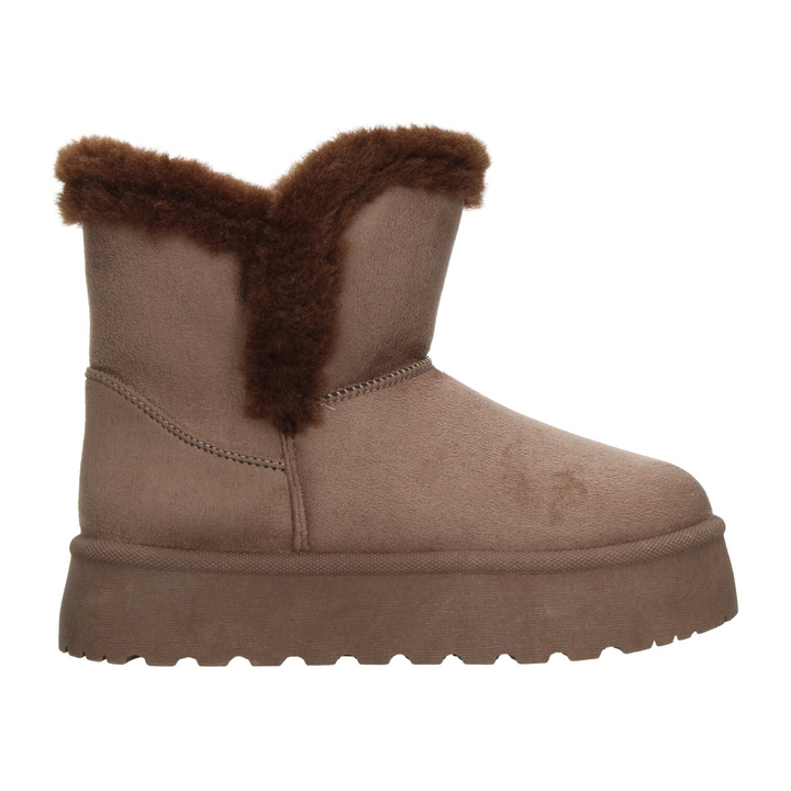 Botín Perugia Dama Café Invierno Peluche Plataforma Casual Mujer