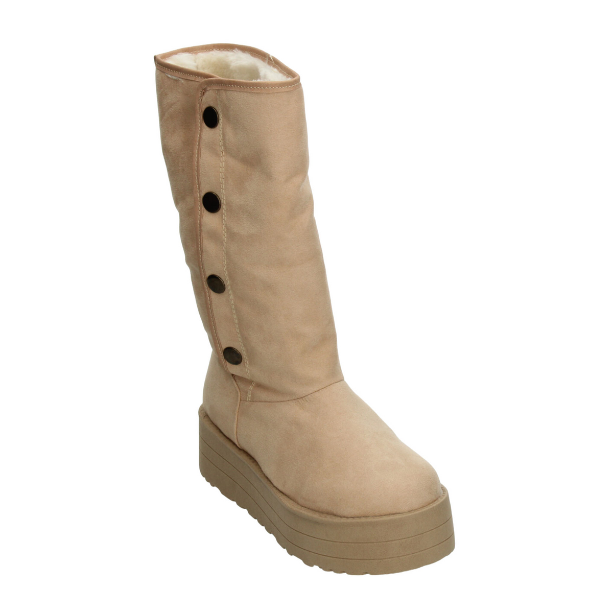Bota Rojo Cereza Dama Beige Invierno Larga Peluche Casual Mujer, foto 4 de 10