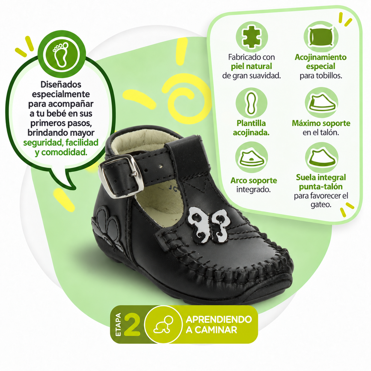 Zapato Pingo Bebé Niña Negro Gateador Hebilla Primeros Pasos T11-14, foto 2 de 10