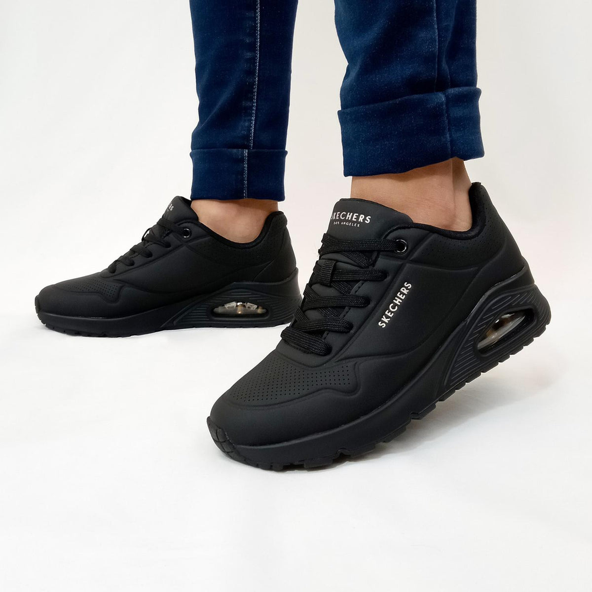 Tenis Skechers Negro Mujer Stand On Air Dama Cómodo Ligero Con Cintas Valvula De Aire Memory Foam, foto 2 de 8