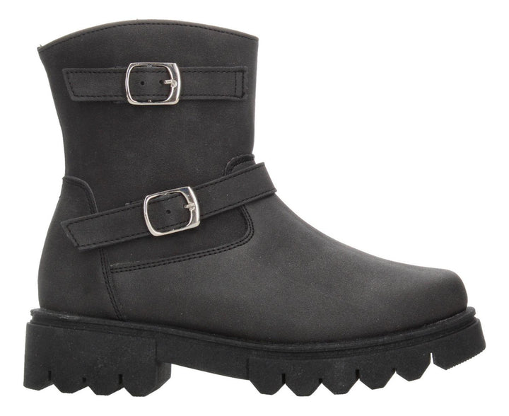 Bota Mujer Jr. Jakuna Negro Doble Hebilla Zipper Para Dama