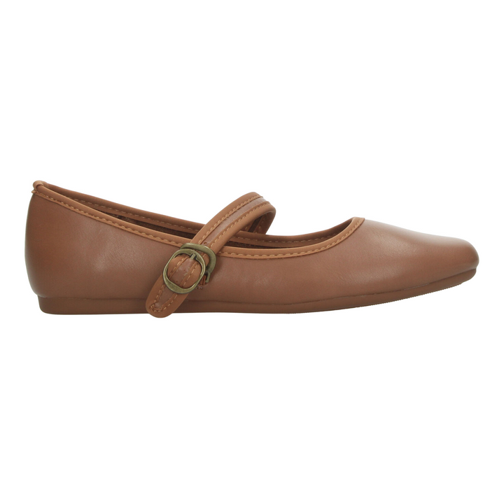 Flat Efe Dama Café Camel Casual Hebilla Mary Jane Mujer