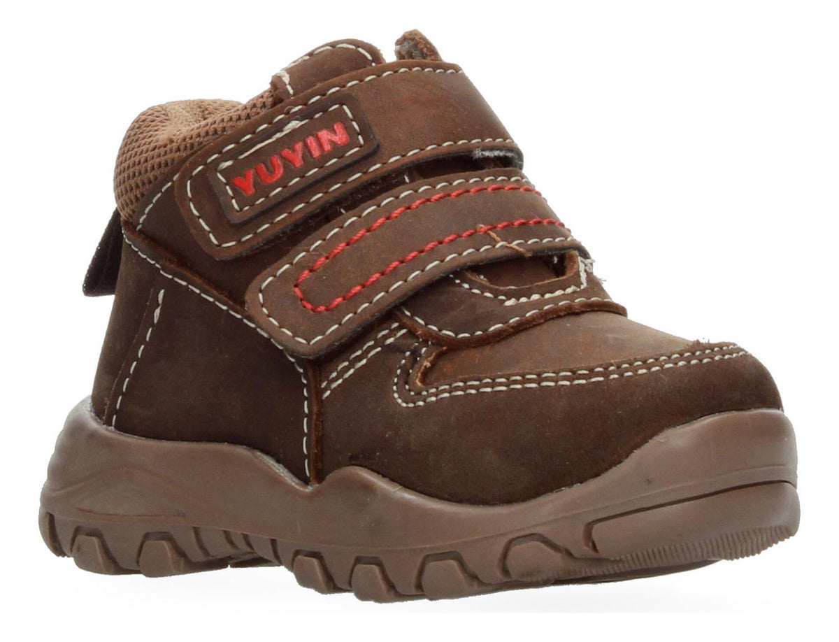 Bota Yuyin Cafe Con Ajuste De Velcro Doble Para Niño, foto 2 de 8