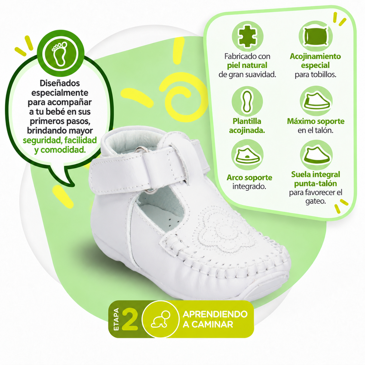 Zapato Pingo Bebé Niña Blanco Gateador Primeros Pasos Infantil T11-14, foto 2 de 10