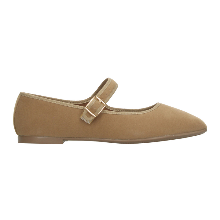 Flats Paulina Mary Jane Dama Camel Café Casual Gamuza Mujer